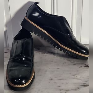 Zara Woman black patent slip on oxfords loafers size EU 39/US 8.5